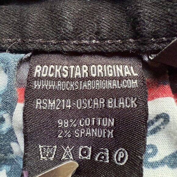 Rockstar Original Size 34 Mens Oscar Black Knee Slit 5 Pocket Straight Fit Jeans - Picture 11 of 15